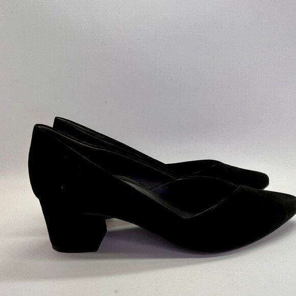 Paul Green Witt Black Suede Pointed Toe Pump Size 5.5 Mid Block Heels - Picture 6 of 16